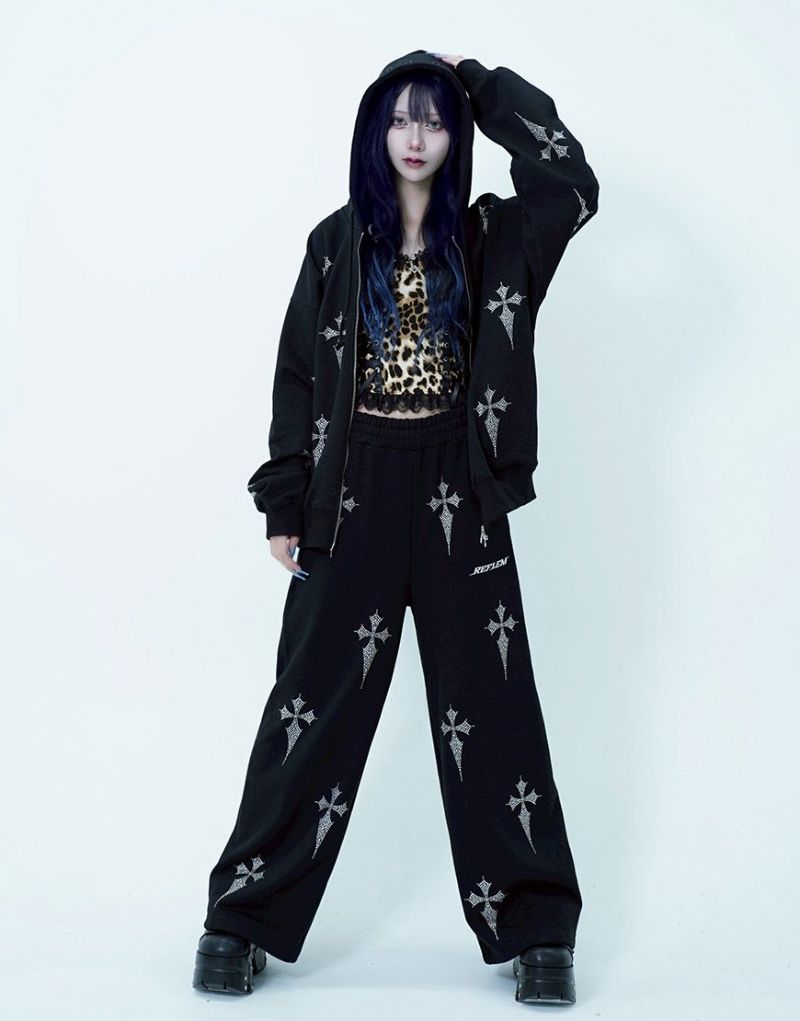 REFLEMクロス総柄ラインストーンZIPパーカー/ジップアップパーカー白 REFLEMクロス総柄ラインストーンZIPパーカー/ジップアップ