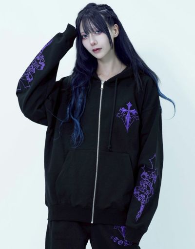 ililil イルイルイル　枵コラボ【空夜】 ジップアップパーカー　チェーン　黒 ililil【イルイルイル】コラボ【空夜】/全1色