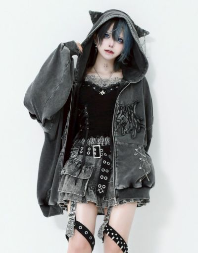 イ*す様 Dimmoire Evil Cat パーカー グレー DimMoire【ディムモアール】Evil Catパーカー/Gray