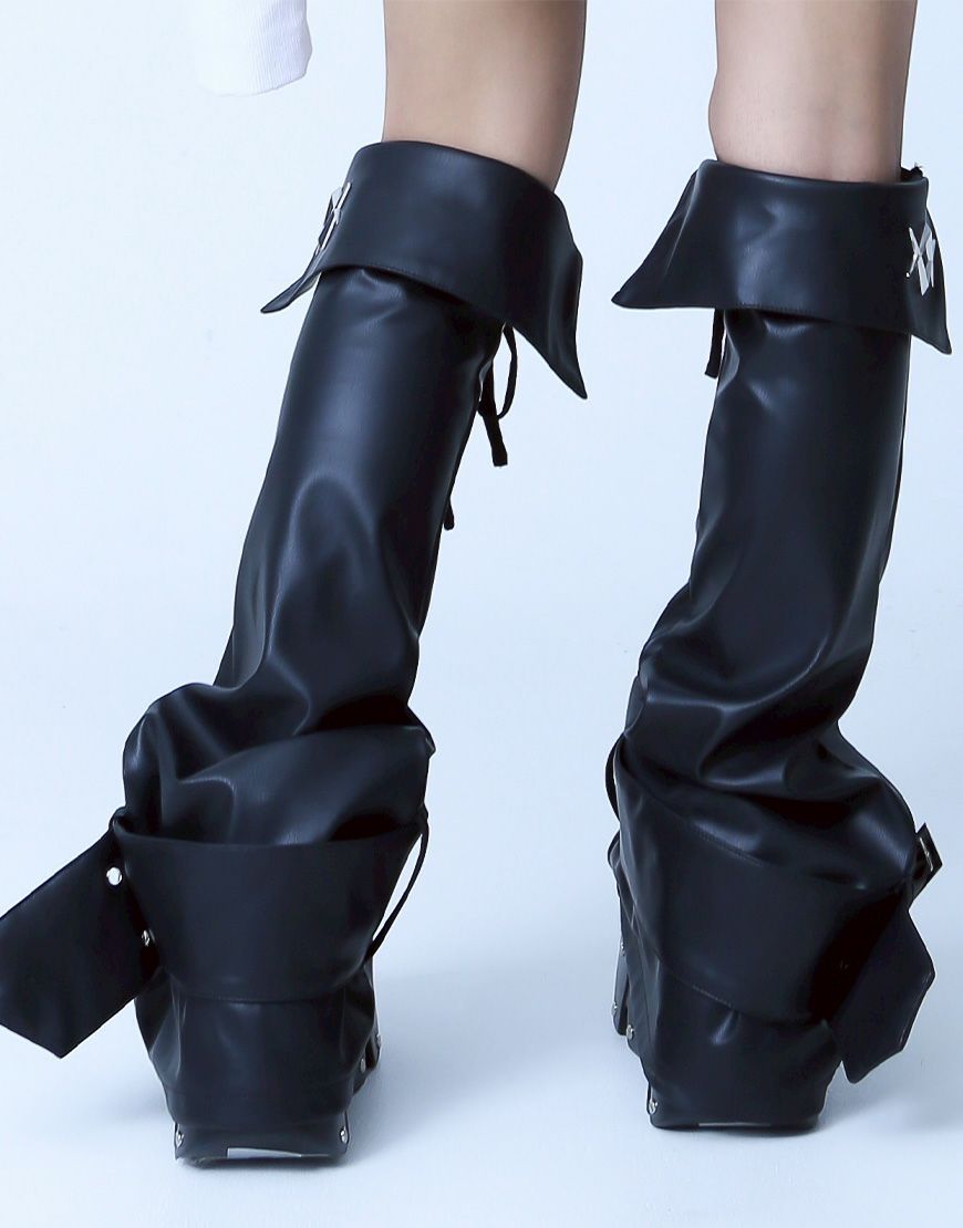 REFLEM【レフレム】PUレザー編み上げレッグカバー/全1色