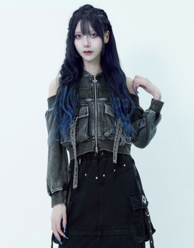 REFLEM【レフレム】オフショルクロップドジップパーカー/全2色