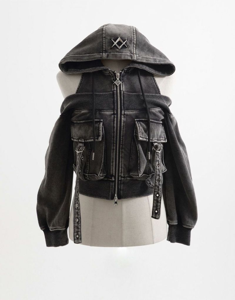 REFLEM【レフレム】オフショルクロップドジップパーカー/全2色