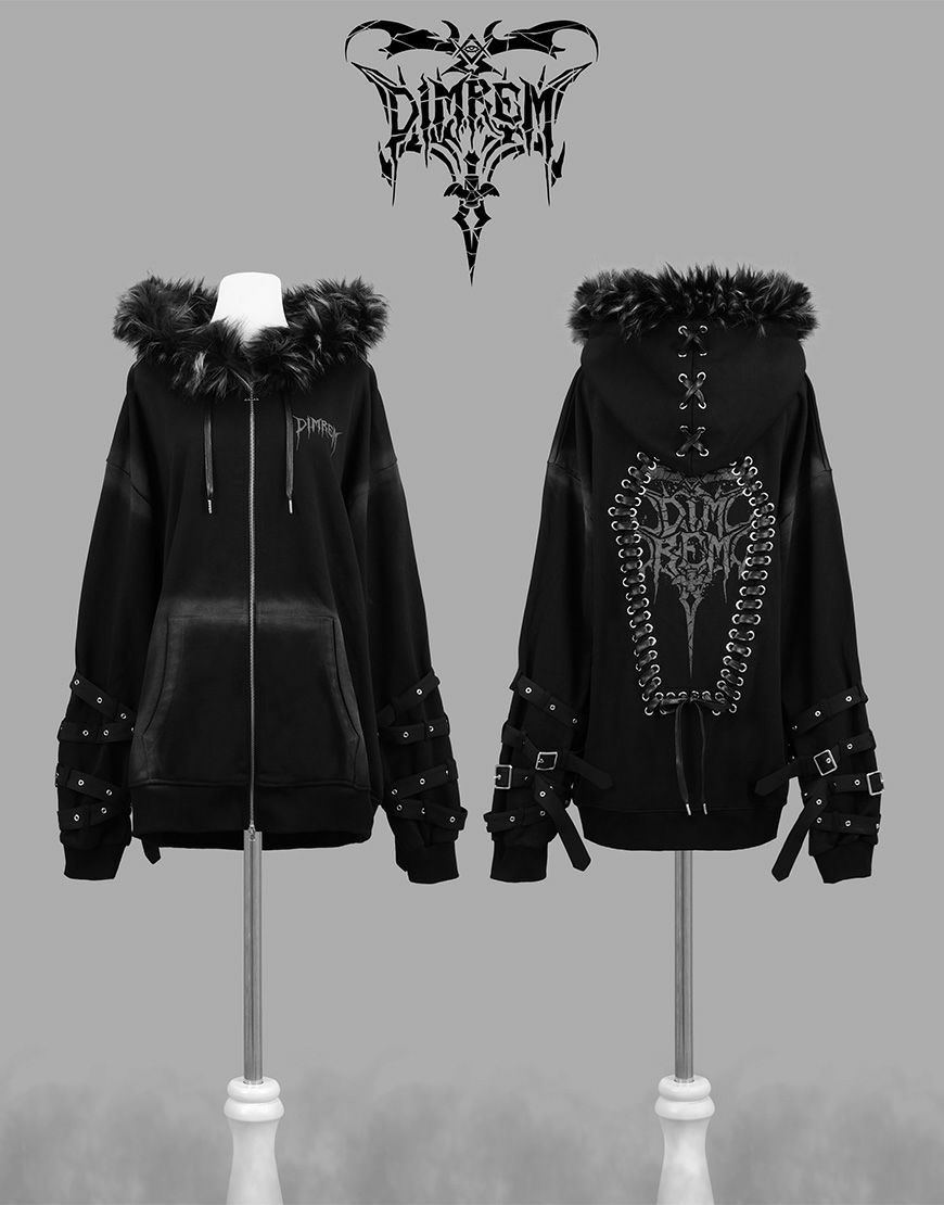 Dimmoire　ディムモアール　DIMREM　超ハトメファーパーカー　黒 新品 正規品 【DIMREM】超ハトメファーフードパーカー【Black】 地雷系