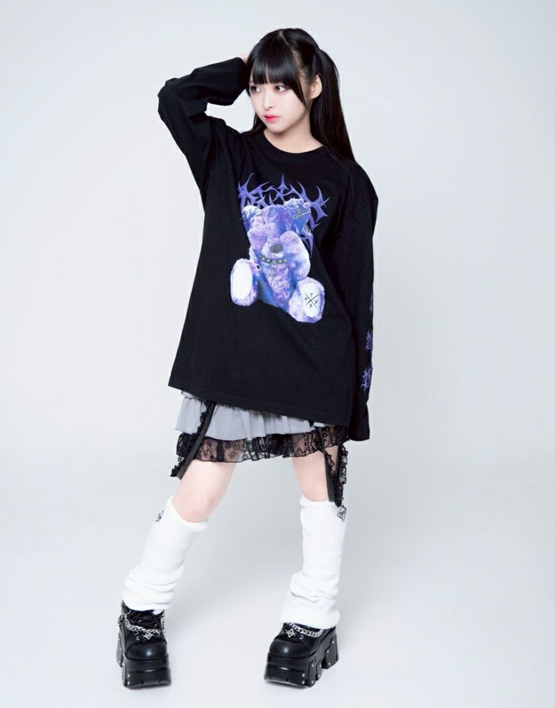 服/ファッション レディースフリーサイズTRAVAStokyoの数量限定のフリフリトップス TRAVAS TOKYO【トラバストーキョー】クマプリントロンT/全4色