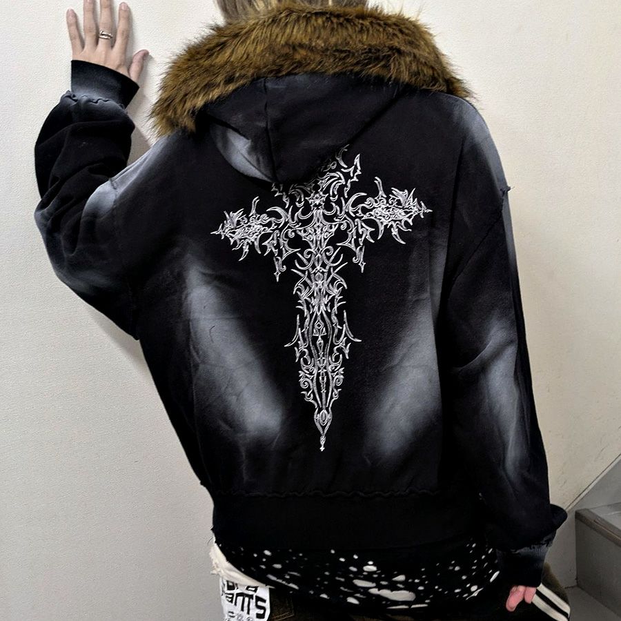 ACRO SELECT【アクロセレクト】ファー付きスプレー加工ダブルジップ