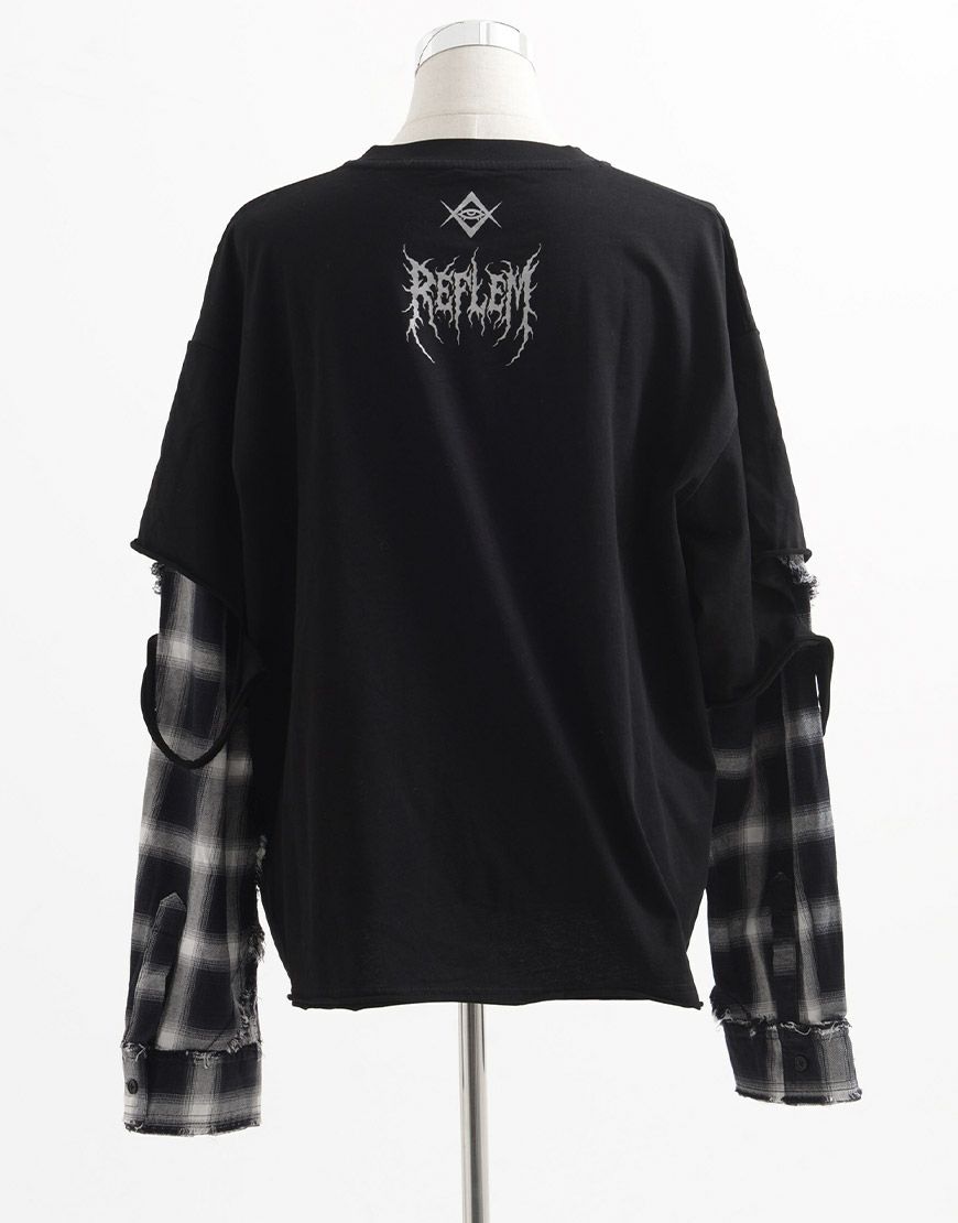 REFLEM フェイクレイヤードチェックロンT ブラック REFLEM【レフレム】フェイクレイヤードチェックロンT/全3色
