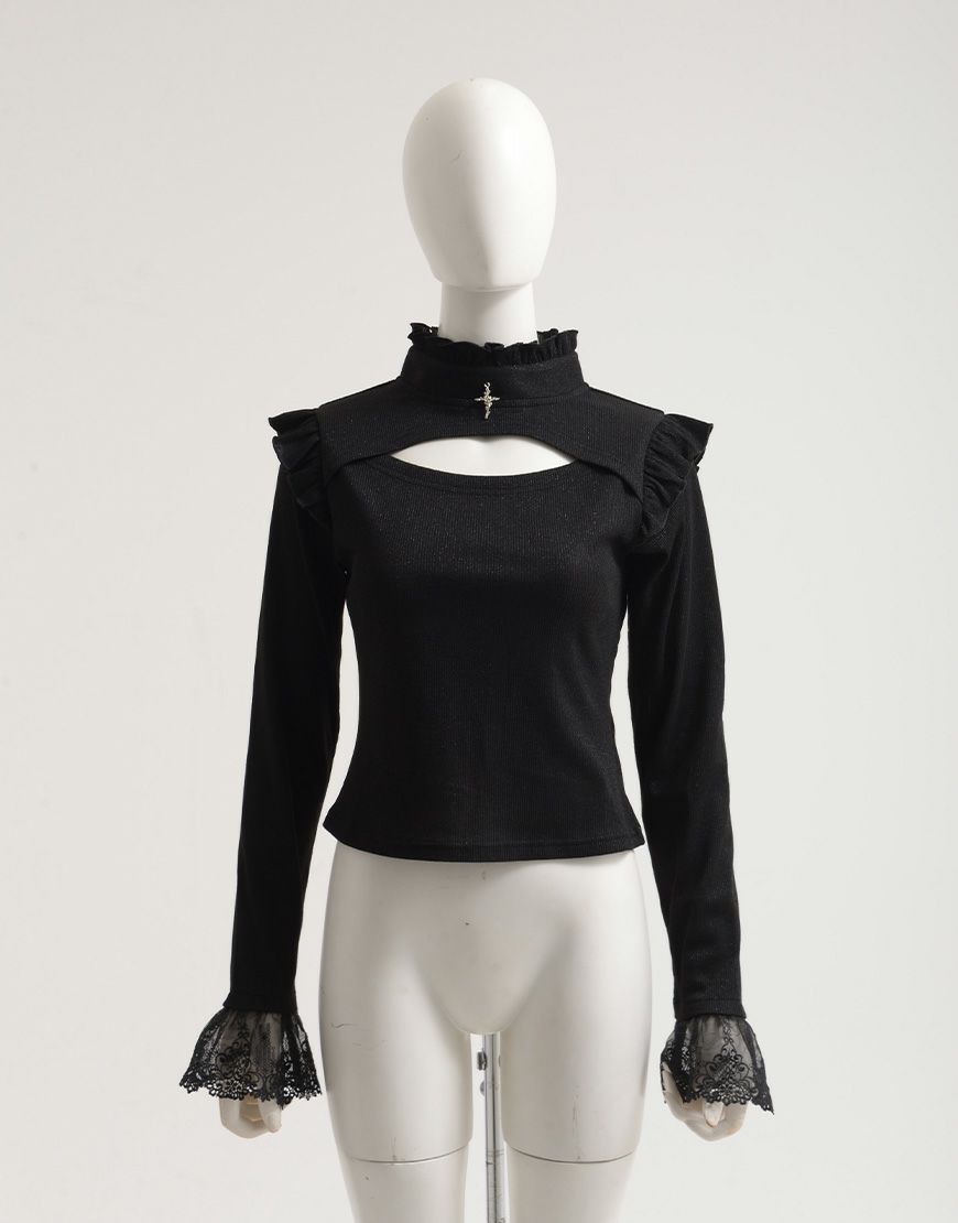 ililil イルイルイル 地雷ちゃんの覗かせクロスリブカットソー ililil【イルイルイル】地雷ちゃんの覗かせクロスリブカットソー/全1色