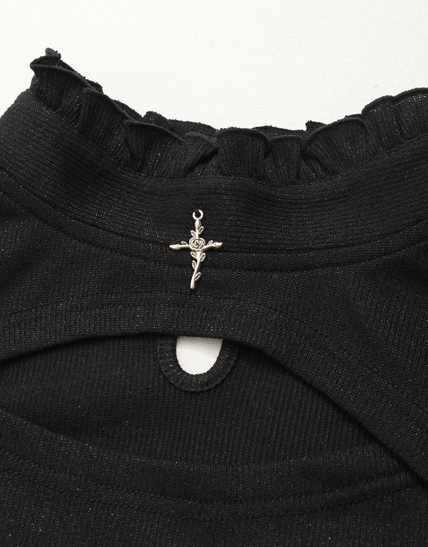 ililil【イルイルイル】地雷ちゃんの覗かせクロスリブカットソー/全1色