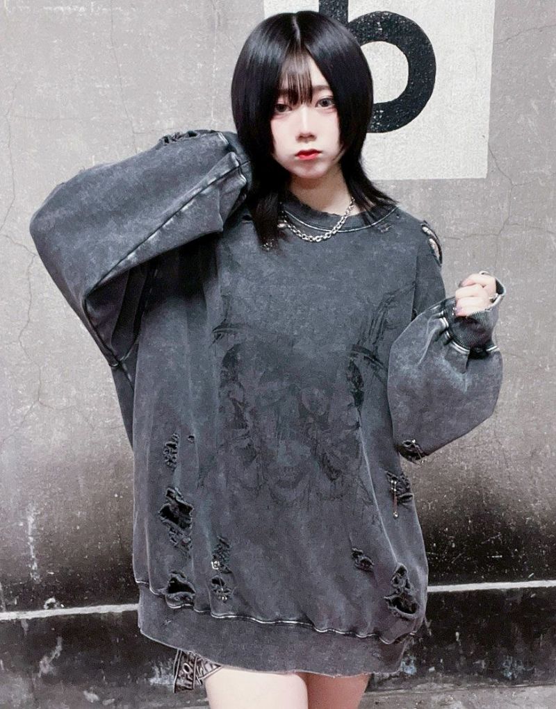 REFLEM【レフレム】スカルプリントダメージスウェット/全2色