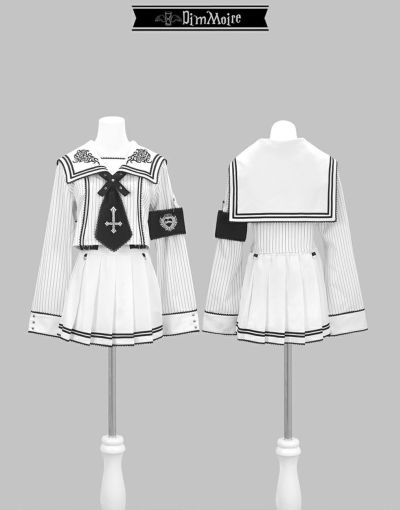 DimMoireセットアップ White×Black Mサイズ DimMoire【ディムモアール】DimMoire学園セーラーSETUP/White