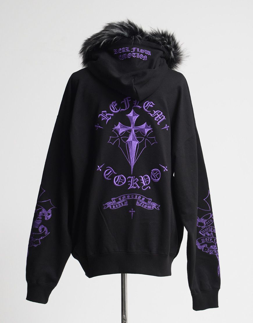 『REFLEM/レフレム』ファー付き総柄ZIPパーカー/ジップアップパーカー REFLEM/レフレム』ファー付き総柄ZIPパーカー/ジップアップパーカー