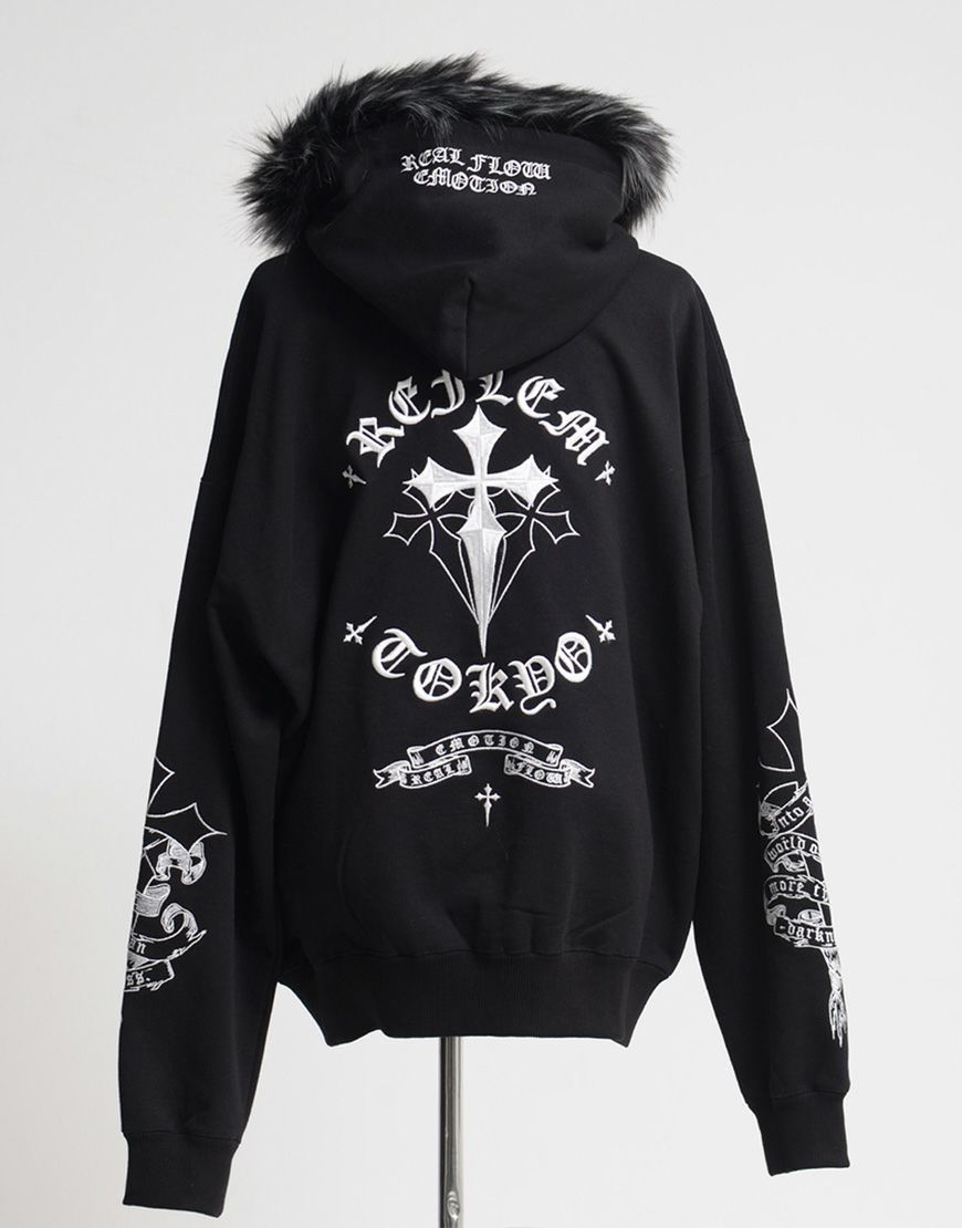 『REFLEM/レフレム』ファー付き総柄ZIPパーカー/ジップアップパーカー REFLEM（レフレム） パーカー 「REFLEM/レフレム」ファー付き総柄ZIP
