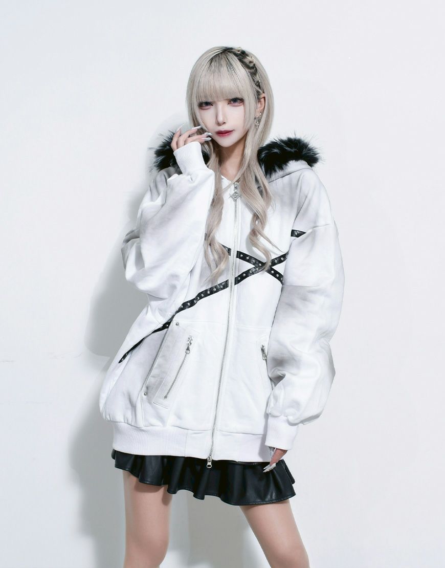 EMOBROTHER エモブラザー ファーパーカー サイズS REFLEM【レフレム】ファー付きうさ耳ジップパーカー/全2色