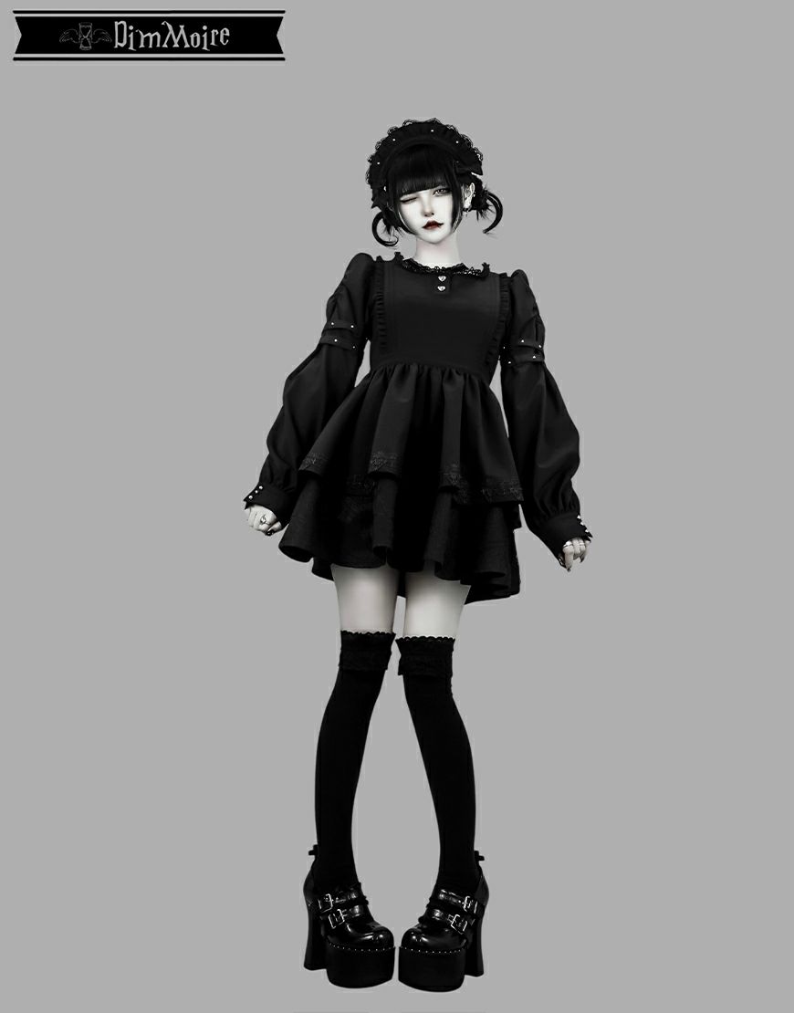 DimMoire【ディムモアール】Drip Heartメイドワンピース/Black×Gray