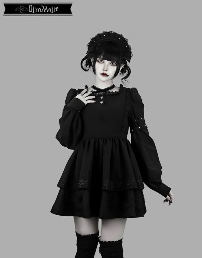 DimMoire【ディムモアール】Drip Heartメイドワンピース/Black×Gray