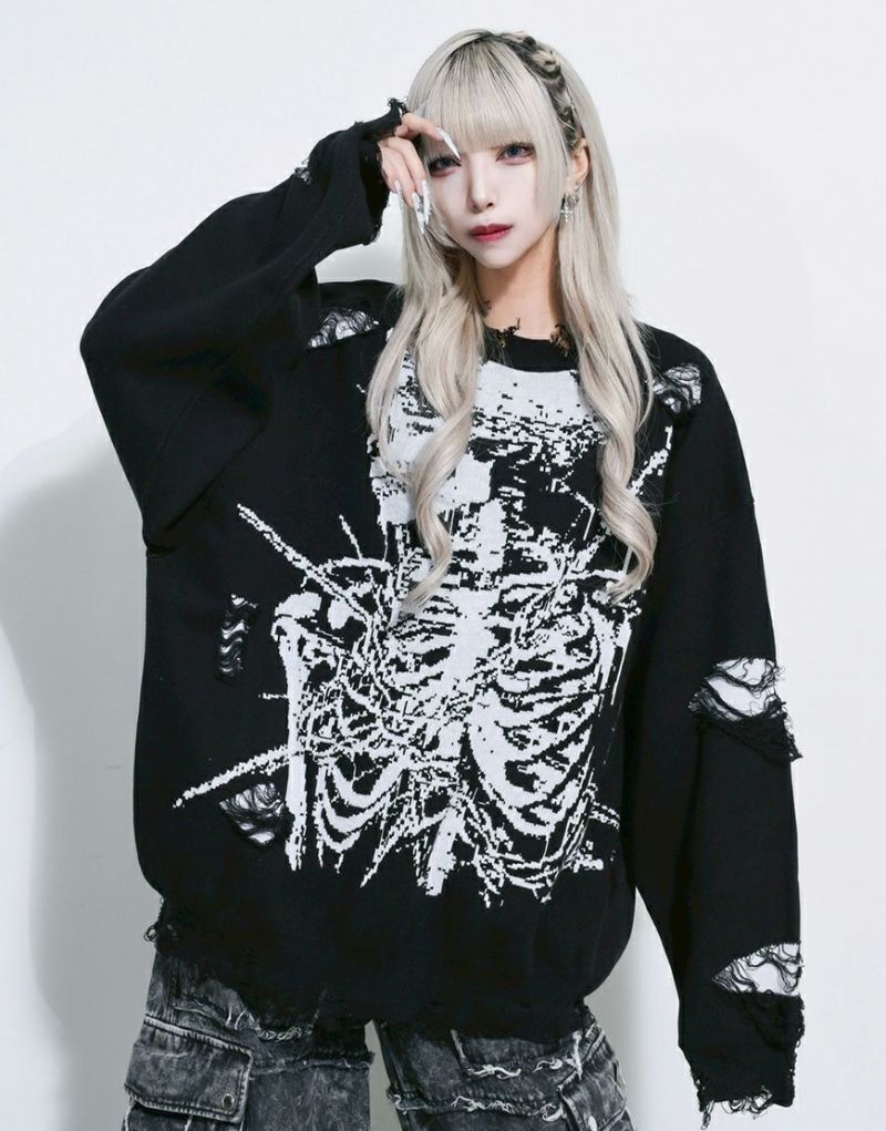 REFLEM スカルプリント ニット REFLEM【レフレム】スカル柄ジャガードニットプルオーバー/全3色