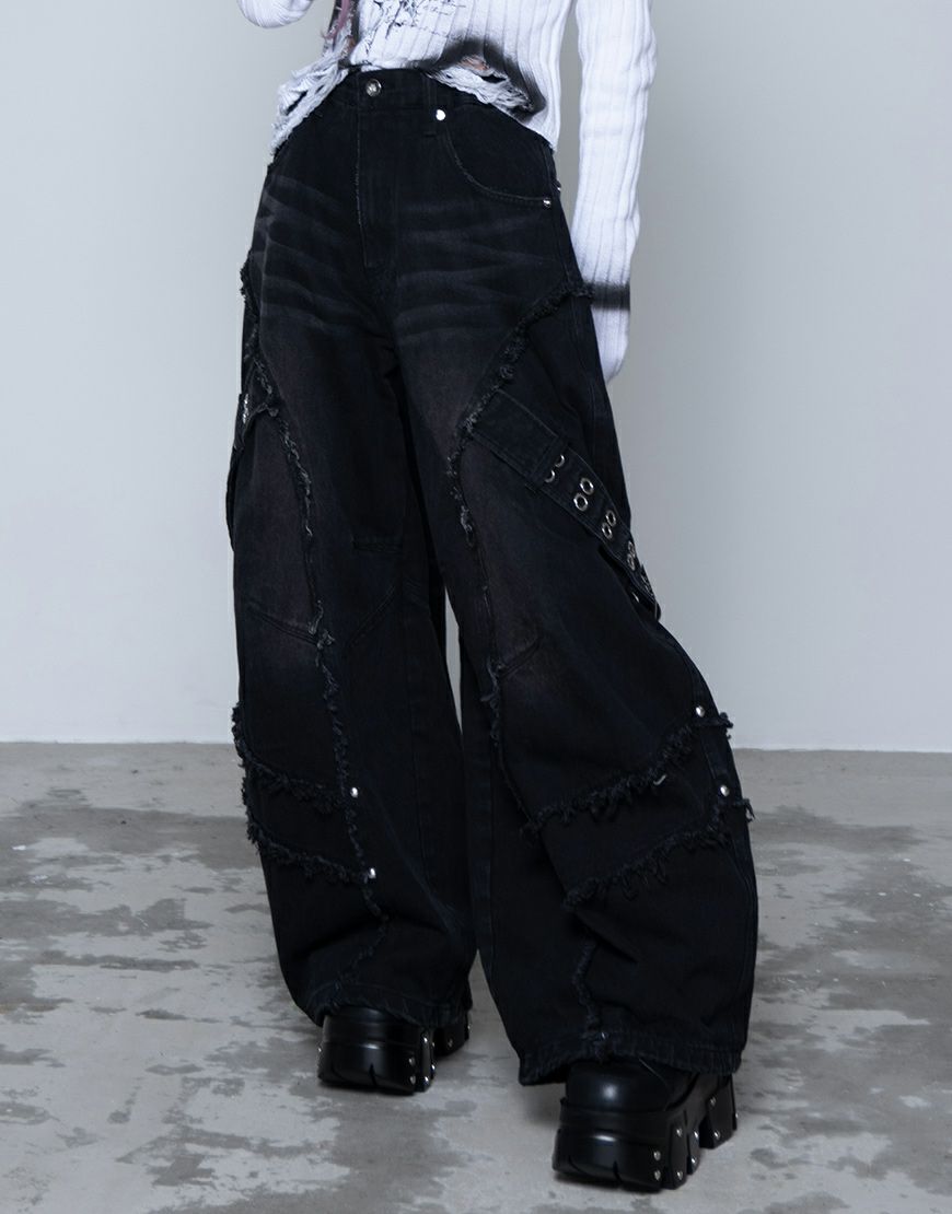 REFLEM【レフレム】バレルレッグベルトワイドデニムパンツ/全2色