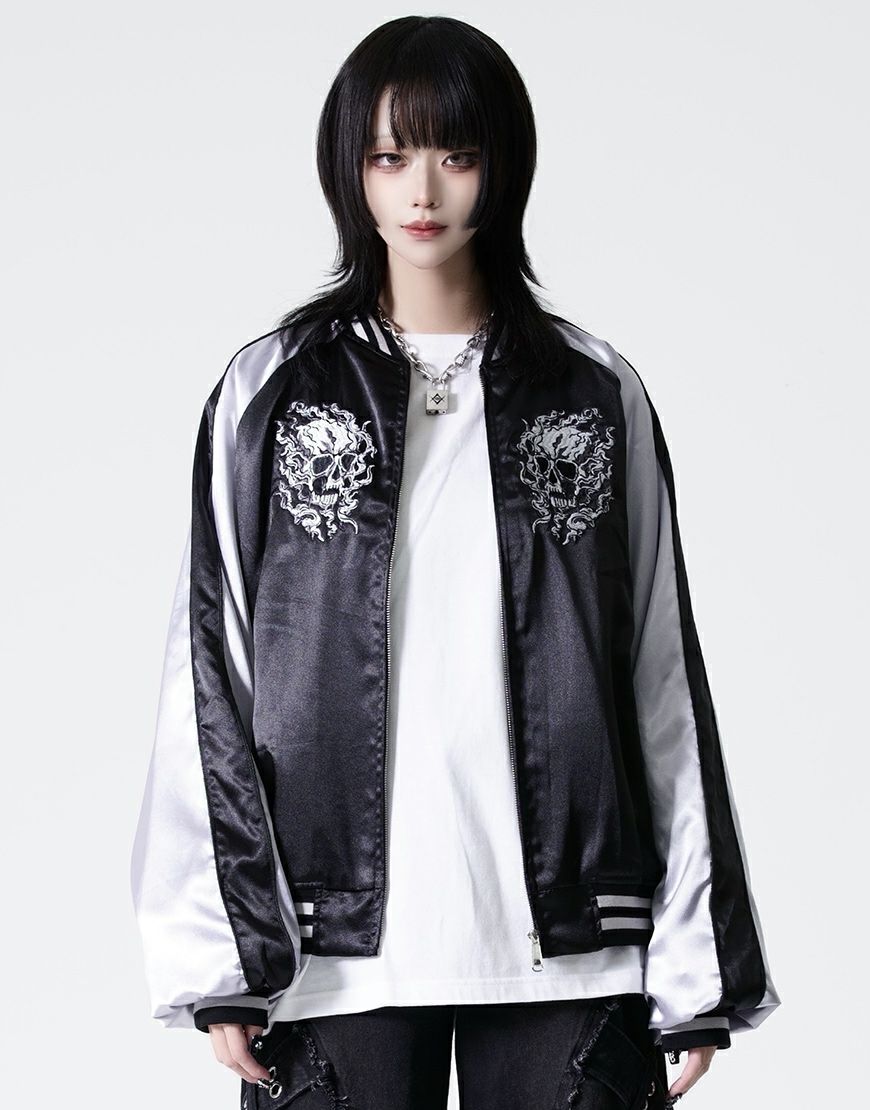 REFLEM【レフレム】スカル刺繍闇艶スカジャン/全2色